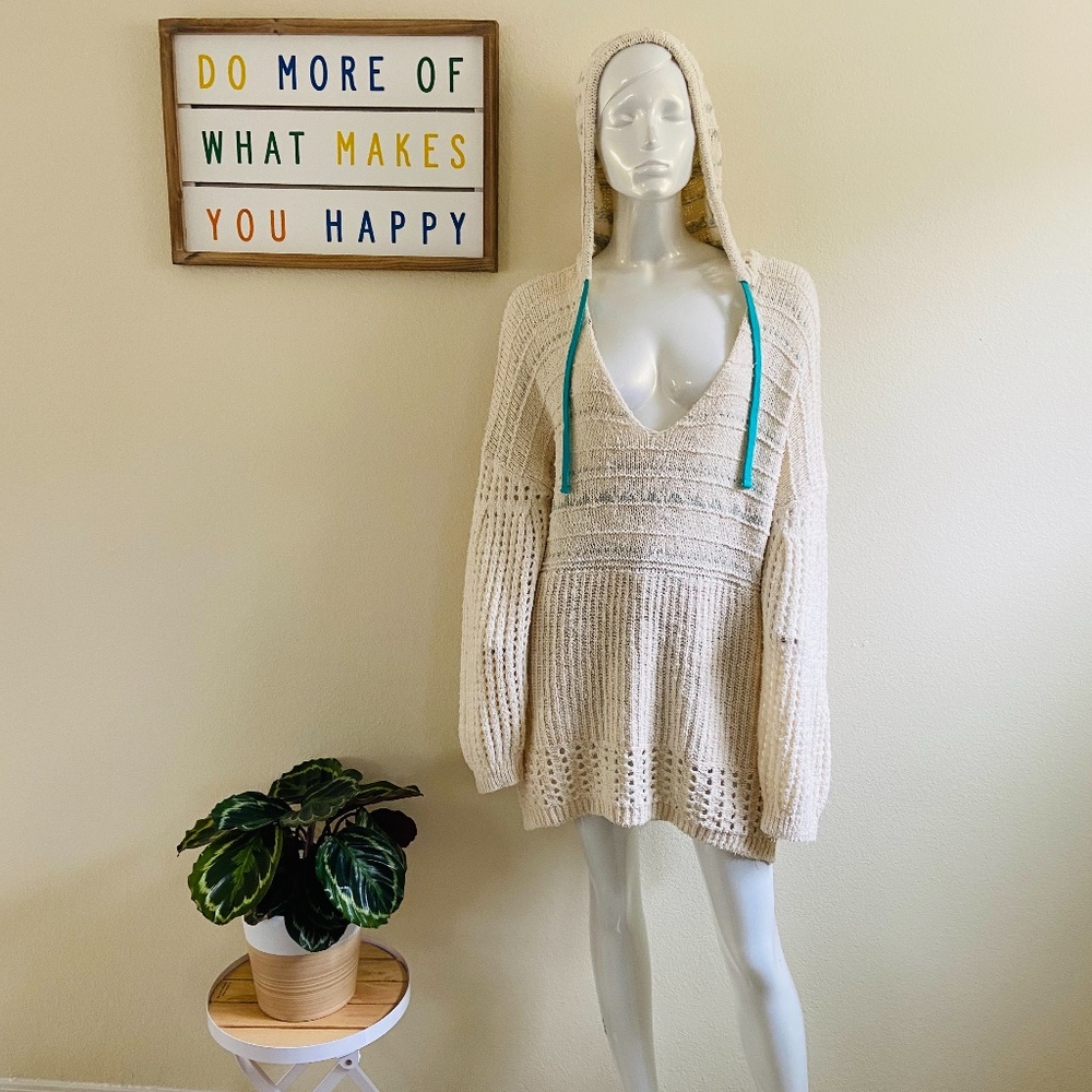 FREE PEOPLE hooded v-neck crochet sweater NWT - Picture 8 of 8